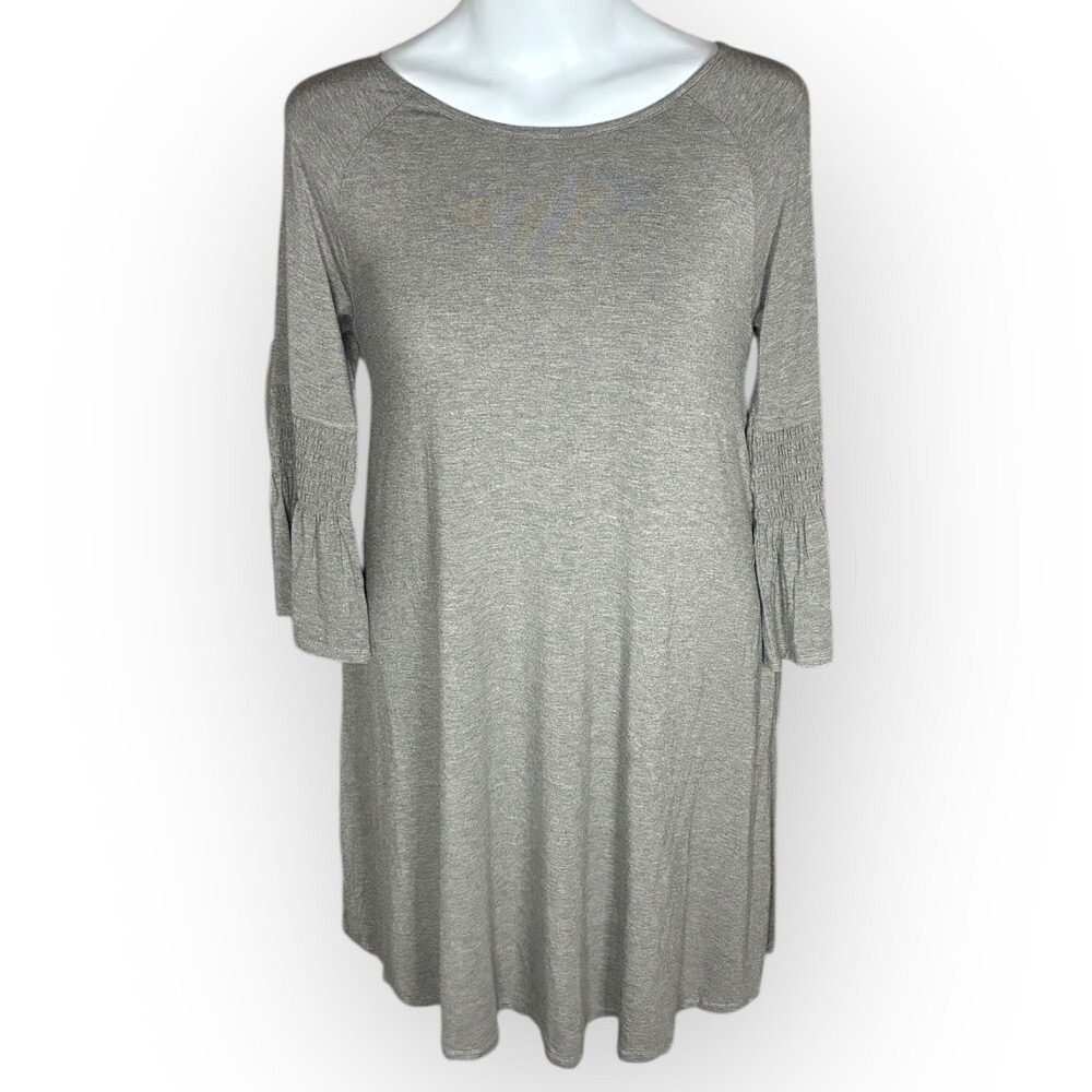Agnes & Dora Heather Gray Walker Dress XS‎ NWT Smocked Cuff 3/4 Sleeve Pockets